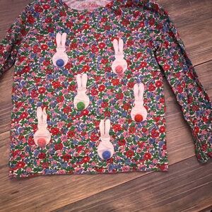 Mini Boden Girls Floral Bunny Tail Appliqué Shirt 6-7Y Easter Top